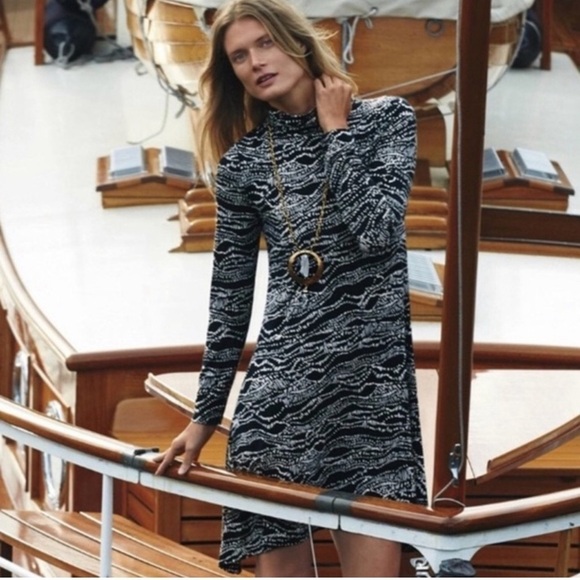 Anthropologie Maeve Black White Print Turtleneck Dress - Picture 2 of 8